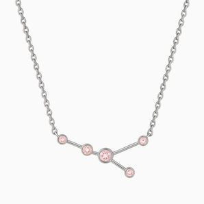 925 Sterling Silver Taurus Zodiac Constellation Necklace - Rose Quartz Front View