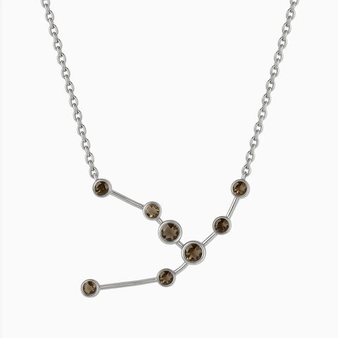 925 Sterling Silver Taurus Zodiac Constellation Necklace - Smoky Quartz Front View