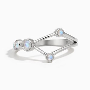 925 Sterling Silver Taurus Zodiac Constellation Ring - Moonstone Front View