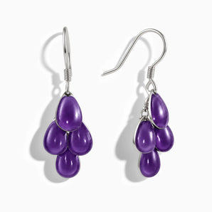 925 Sterling Silver Teardrop Amethyst Dangle Earrings - Petal Rain Front View