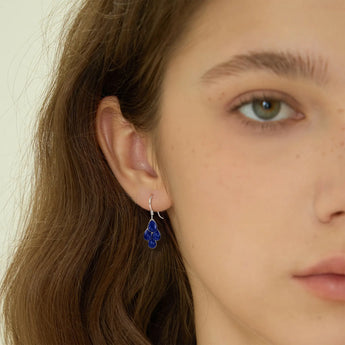 925 Sterling Silver Teardrop Blue Sapphire Dangle Earrings - Petal Rain Model Shot