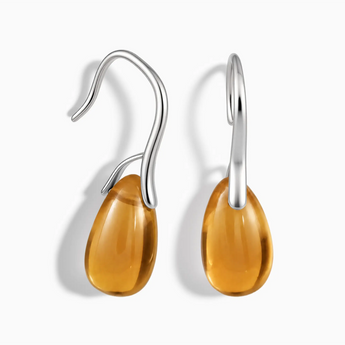 925 Sterling Silver Teardrop Citrine Dangle Earrings - Dew Arc Front View