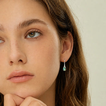 925 Sterling Silver Teardrop Labradorite Dangle Earrings - Dew Arc Model Shot