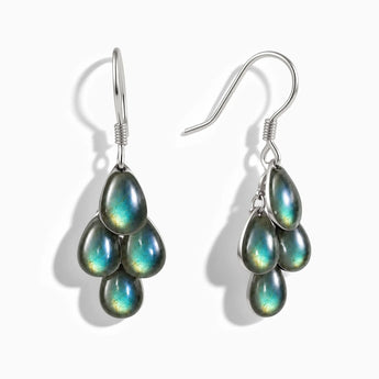925 Sterling Silver Teardrop Labradorite Dangle Earrings - Petal Rain Front View