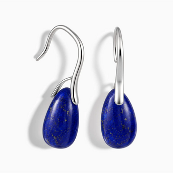 925 Sterling Silver Teardrop Lapis Lazuli Dangle Earrings - Dew Arc Front View
