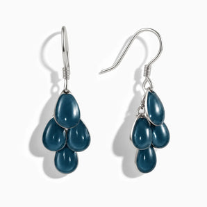 925 Sterling Silver Teardrop London Blue Topaz Dangle Earrings - Petal Rain Front View
