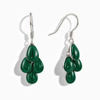 925 Sterling Silver Teardrop Malachite Dangle Earrings - Petal Rain Front View