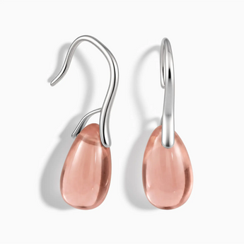 925 Sterling Silver Teardrop Morganite Dangle Earrings - Dew Arc Front View