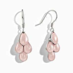 925 Sterling Silver Teardrop Morganite Dangle Earrings - Petal Rain Front View