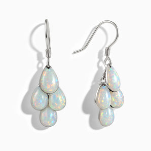 925 Sterling Silver Teardrop Opal Dangle Earrings - Petal Rain Front View