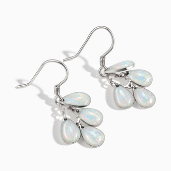 925 Sterling Silver Teardrop Opal Dangle Earrings - Petal Rain Side View