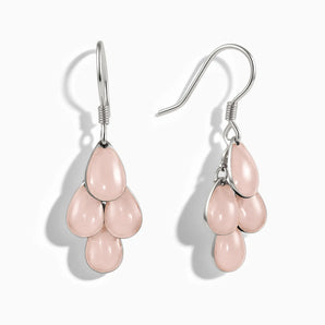 925 Sterling Silver Teardrop Rose Quartz Dangle Earrings - Petal Rain Front View