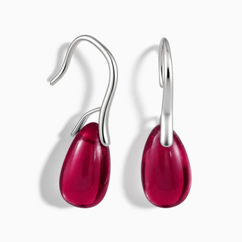 925 Sterling Silver Teardrop Ruby Dangle Earrings - Dew Arc Front View