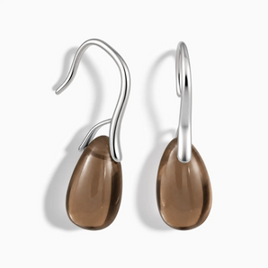 925 Sterling Silver Teardrop Smoky Quartz Dangle Earrings - Dew Arc Front View