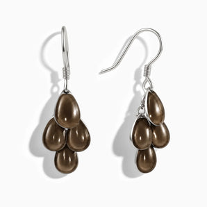 925 Sterling Silver Teardrop Smoky Quartz Dangle Earrings - Petal Rain Front View