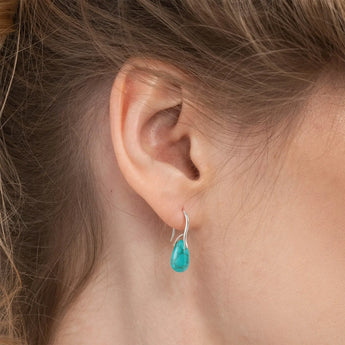 925 Sterling Silver Teardrop Turquoise Dangle Earrings - Dew Arc Model Shot