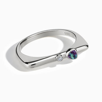 925 Sterling Silver Triangle Alexandrite Puzzle Stacking Ring - Minimal Flare Front View