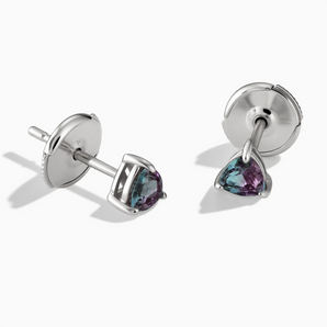 925 Sterling Silver Triangle Alexandrite Solitaire Stud Earrings - Gentle Resolve Front View