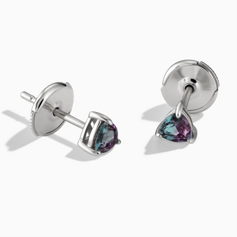 925 Sterling Silver Triangle Alexandrite Solitaire Stud Earrings - Gentle Resolve Front View