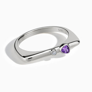 925 Sterling Silver Triangle Amethyst Puzzle Stacking Ring - Minimal Flare Front View