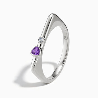 925 Sterling Silver Triangle Amethyst Puzzle Stacking Ring - Minimal Flare Side View