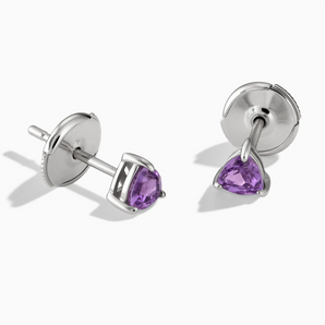 925 Sterling Silver Triangle Amethyst Solitaire Stud Earrings - Gentle Resolve Front View