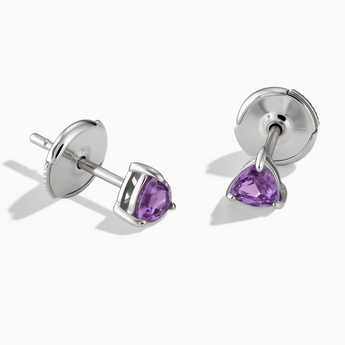 925 Sterling Silver Triangle Amethyst Solitaire Stud Earrings - Gentle Resolve Front View