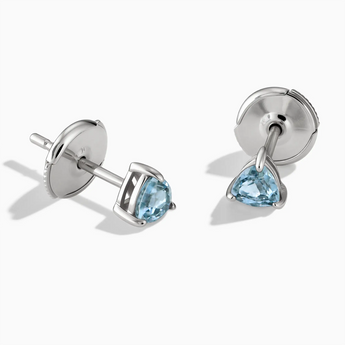 925 Sterling Silver Triangle Aquamarine Solitaire Stud Earrings - Gentle Resolve Front View