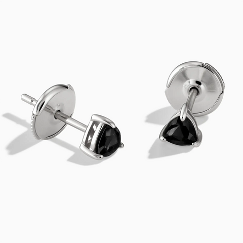 925 Sterling Silver Triangle Black Onyx Solitaire Stud Earrings - Gentle Resolve Front View