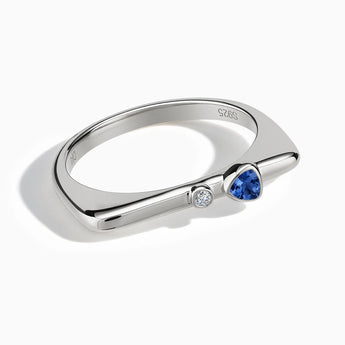 925 Sterling Silver Triangle Blue Sapphire Puzzle Stacking Ring - Minimal Flare Front View