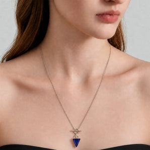 925 Sterling Silver Triangle Blue Sapphire Toggle Clasp Necklace - Pendulum Model Shot