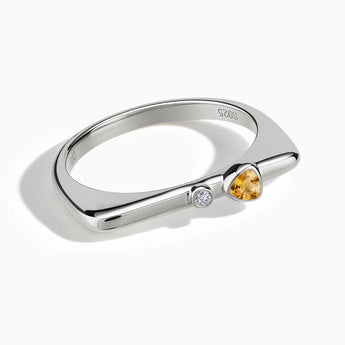 925 Sterling Silver Triangle Citrine Puzzle Stacking Ring - Minimal Flare Front View