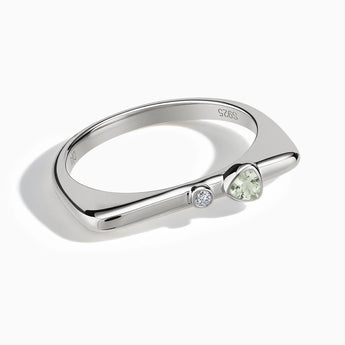 925 Sterling Silver Triangle Green Amethyst Puzzle Stacking Ring - Minimal Flare Front View