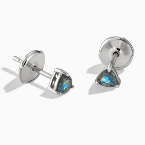 925 Sterling Silver Triangle Labradorite Solitaire Stud Earrings - Gentle Resolve Front View