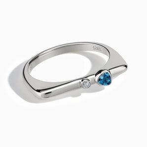 925 Sterling Silver Triangle London Blue Topaz Puzzle Stacking Ring - Minimal Flare Front View