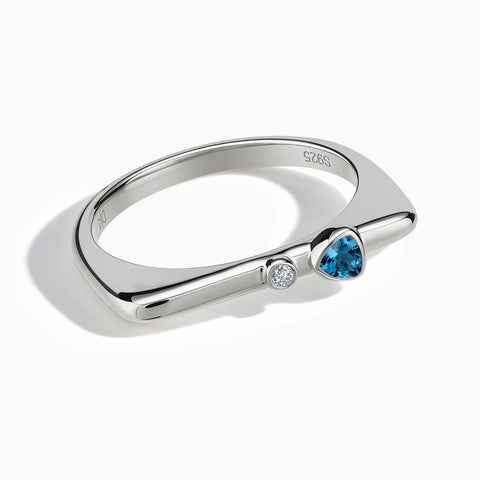 925 Sterling Silver Triangle London Blue Topaz Puzzle Stacking Ring - Minimal Flare Front View