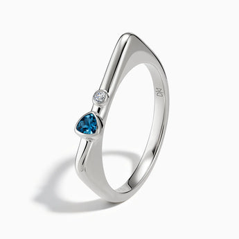 925 Sterling Silver Triangle London Blue Topaz Puzzle Stacking Ring - Minimal Flare Side View