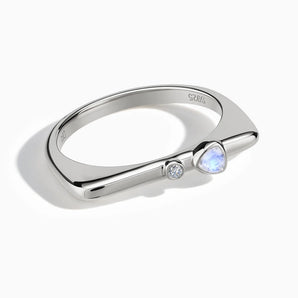 925 Sterling Silver Triangle Moonstone Puzzle Stacking Ring - Minimal Flare Front View