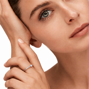 925 Sterling Silver Triangle Moonstone Puzzle Stacking Ring - Minimal Flare Model Shot