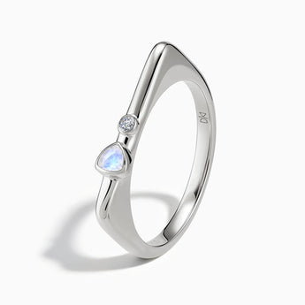 925 Sterling Silver Triangle Moonstone Puzzle Stacking Ring - Minimal Flare Side View