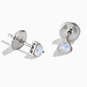 925 Sterling Silver Triangle Moonstone Solitaire Stud Earrings - Gentle Resolve Front View