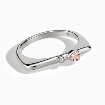 925 Sterling Silver Triangle Morganite Puzzle Stacking Ring - Minimal Flare Front View