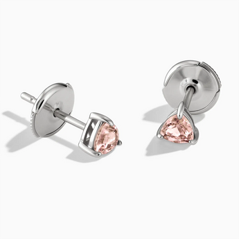 925 Sterling Silver Triangle Morganite Solitaire Stud Earrings - Gentle Resolve Front View