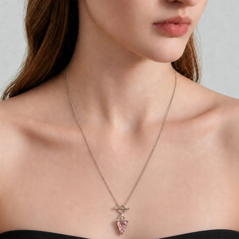 925 Sterling Silver Triangle Morganite Toggle Clasp Necklace - Pendulum Model Shot