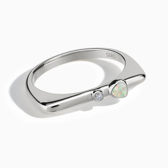 925 Sterling Silver Triangle Opal Puzzle Stacking Ring - Minimal Flare Front View