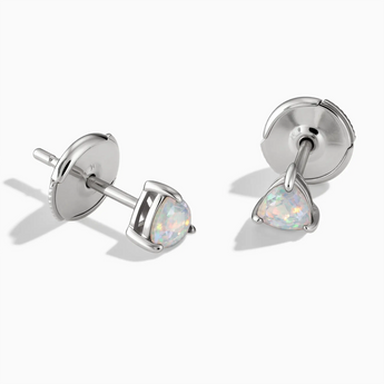 925 Sterling Silver Triangle Opal Solitaire Stud Earrings - Gentle Resolve Front View