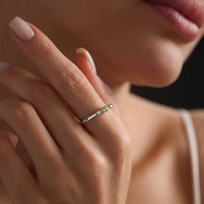 925 Sterling Silver Triangle Peridot Puzzle Stacking Ring - Minimal Flare Model Shot