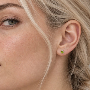925 Sterling Silver Triangle Peridot Solitaire Stud Earrings - Gentle Resolve Model Shot