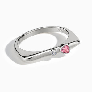925 Sterling Silver Triangle Pink Tourmaline Puzzle Stacking Ring - Minimal Flare Front View
