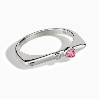 925 Sterling Silver Triangle Pink Tourmaline Puzzle Stacking Ring - Minimal Flare Front View